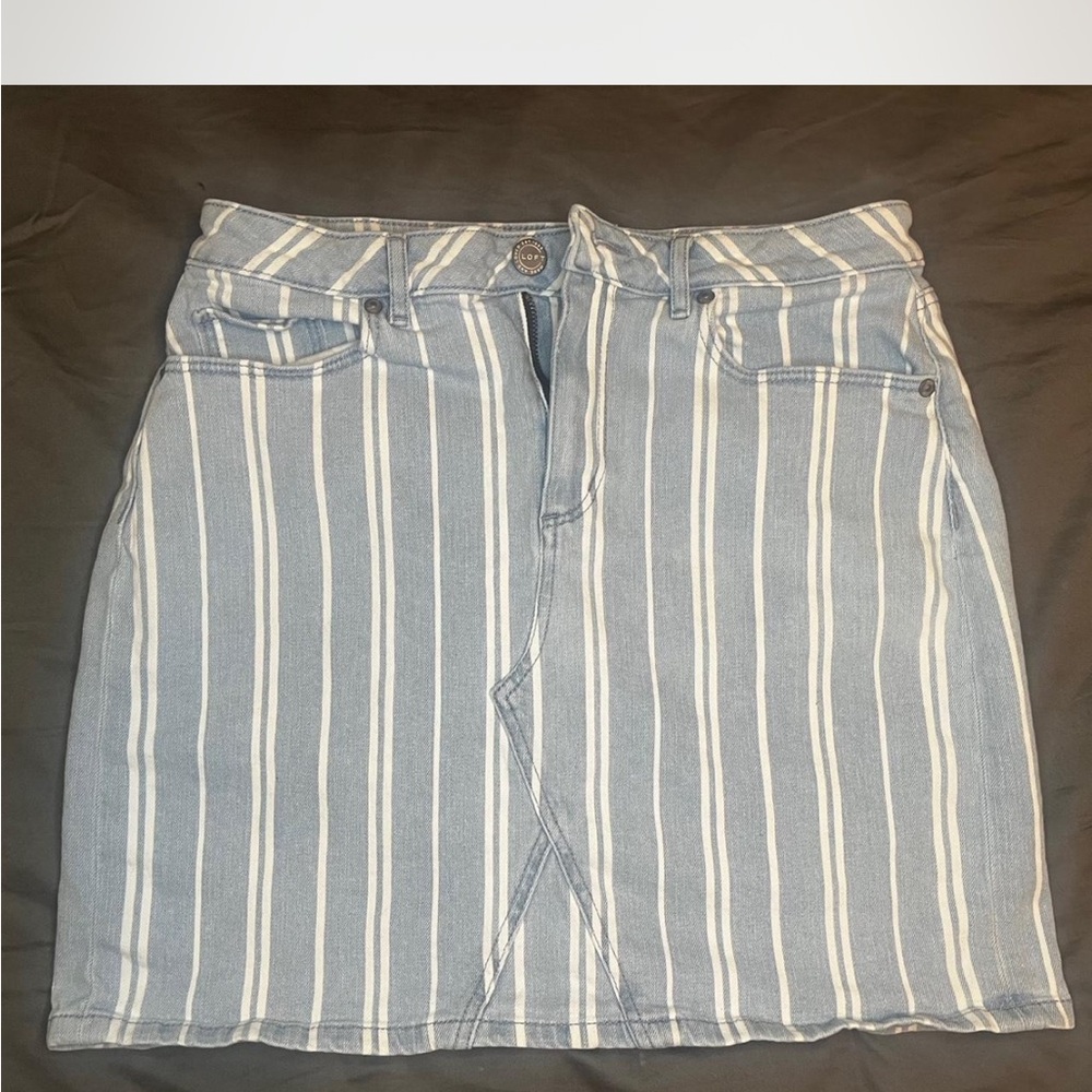 LOFT Blue and White Mini Pencil Skirt with Slit